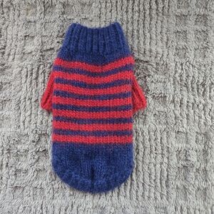 Striped Blue and Red Knit Dog Sweater